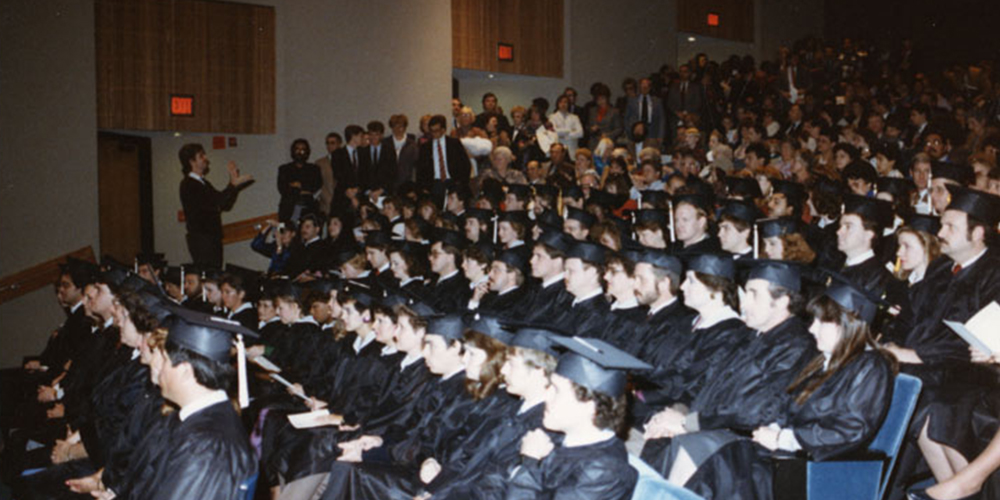 A commencement ceremony in the former Alexander Clark Center
