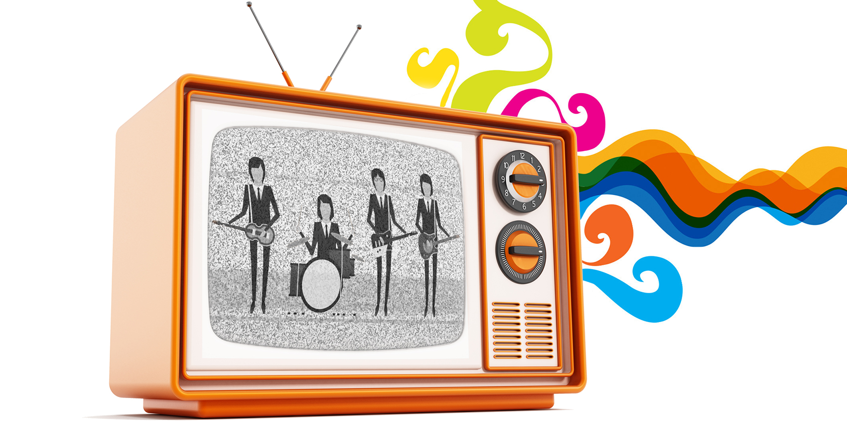 illustration of the beatles on a television
