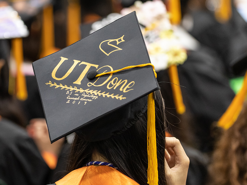 Graduation cap that reads UTDone