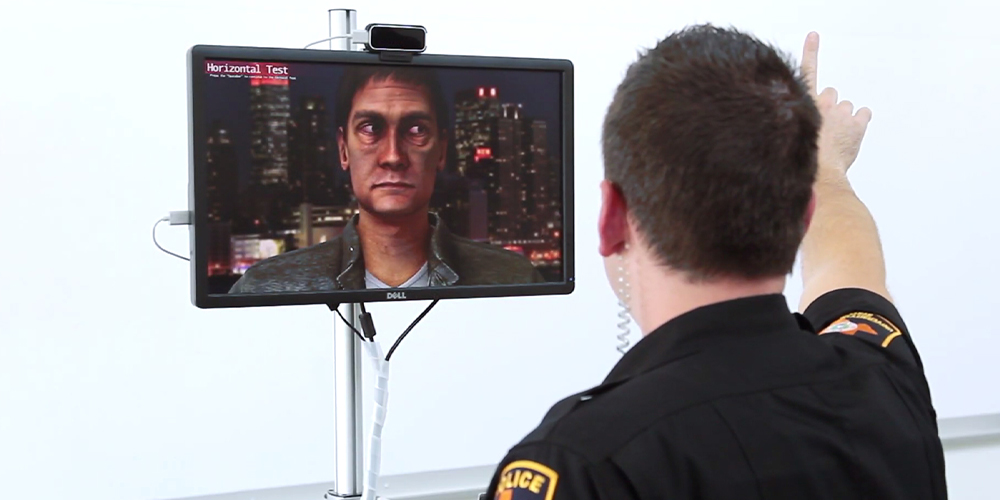 Officer using virtual DUI simulation