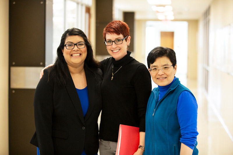 Dr. Maria Castaneda with research scientist Stefanie Boyd and research assistant professor Dr. Li Liu, both in biological sciences.