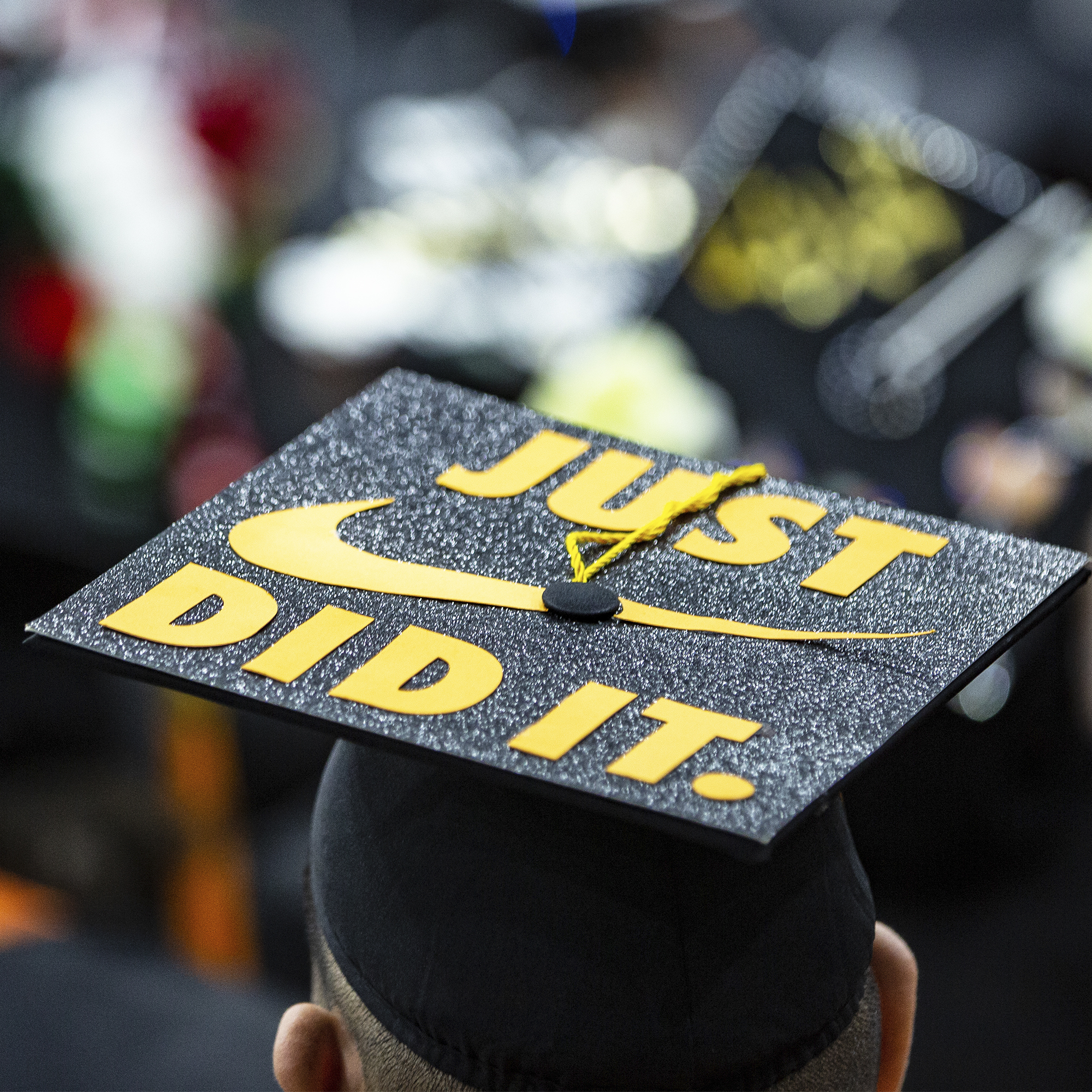 Man wearing cap that says just did it