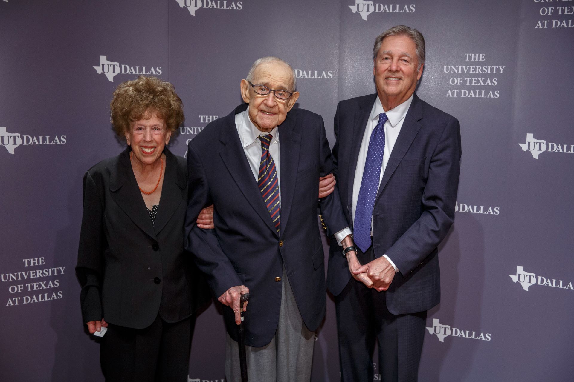 Dr. Zsuzsanna Ozsváth, Edward M. Ackerman and Dr. Hobson Wildenthal (right) at the 2016 UT Dallas Awards gala.